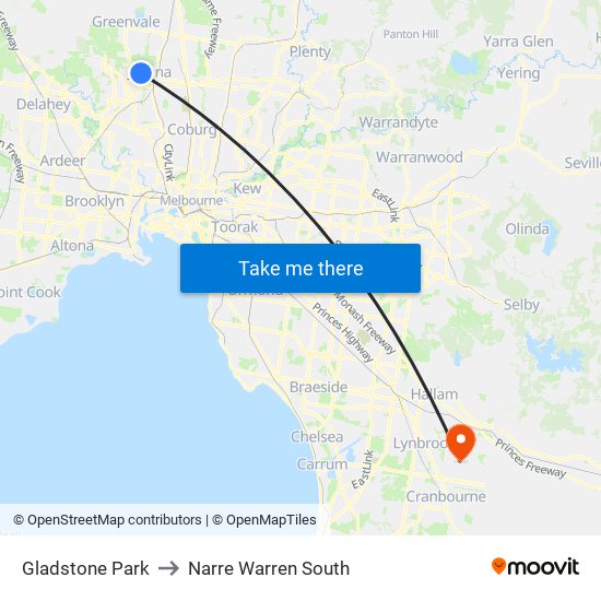 Gladstone Park to Narre Warren South map