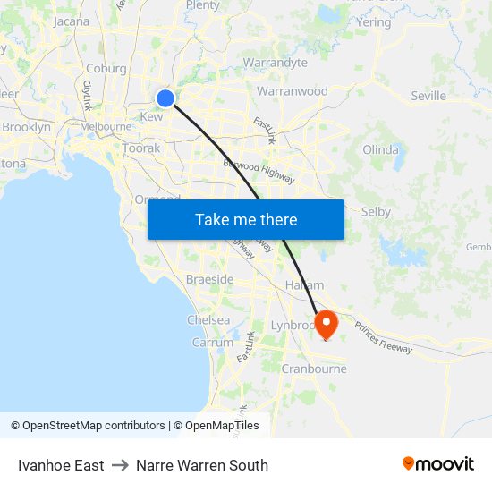 Ivanhoe East to Narre Warren South map