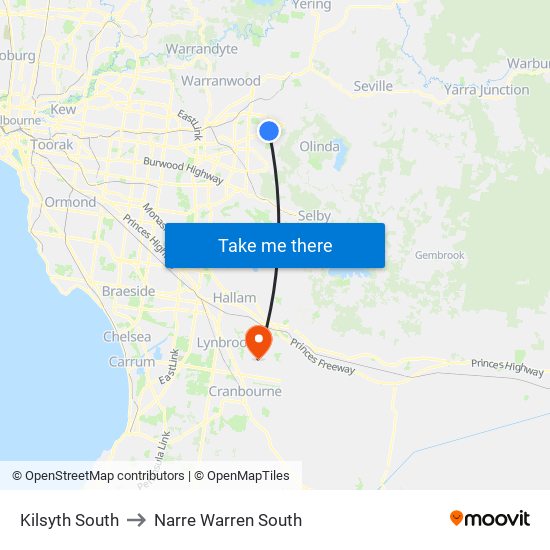 Kilsyth South to Narre Warren South map