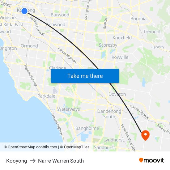 Kooyong to Narre Warren South map