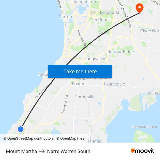 Mount Martha to Narre Warren South map