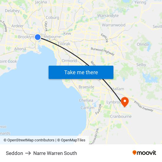 Seddon to Narre Warren South map