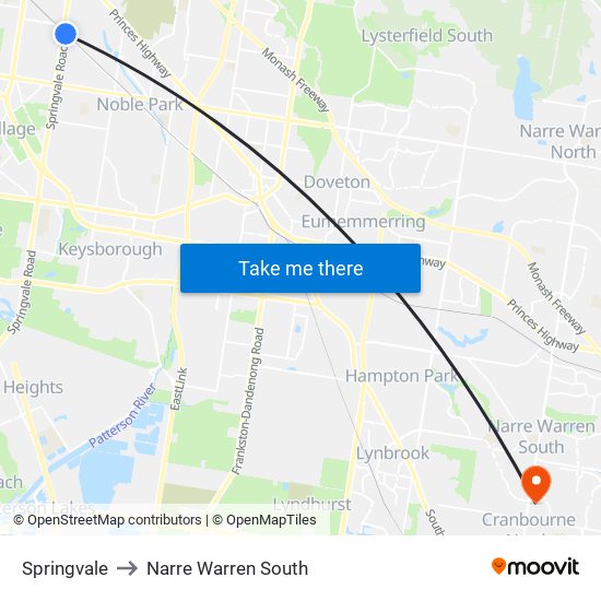 Springvale to Narre Warren South map