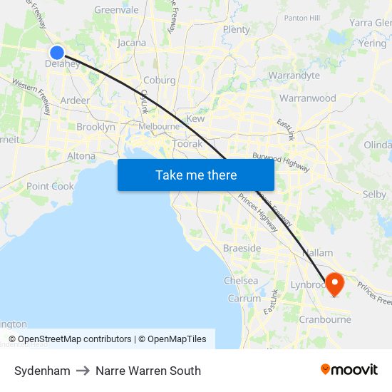 Sydenham to Narre Warren South map