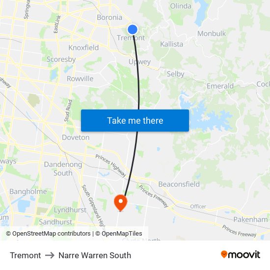 Tremont to Narre Warren South map