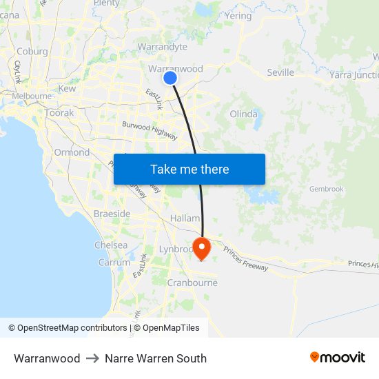 Warranwood to Narre Warren South map