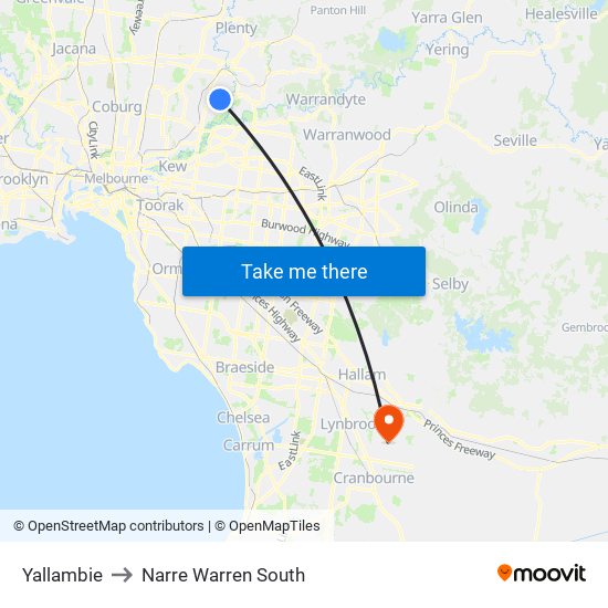 Yallambie to Narre Warren South map