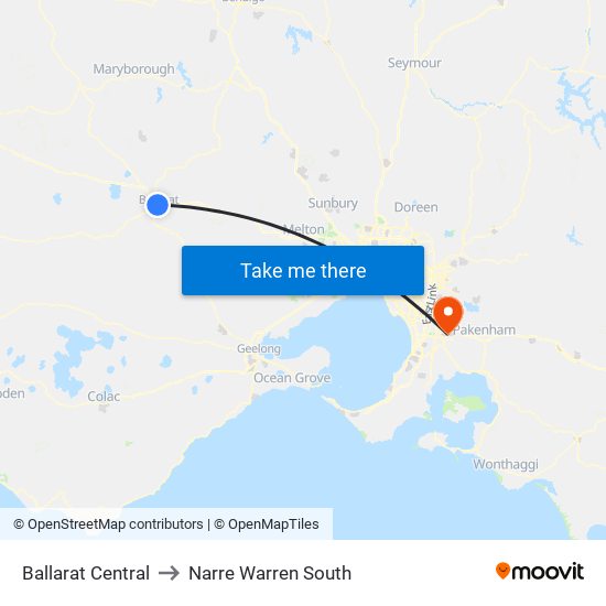 Ballarat Central to Narre Warren South map