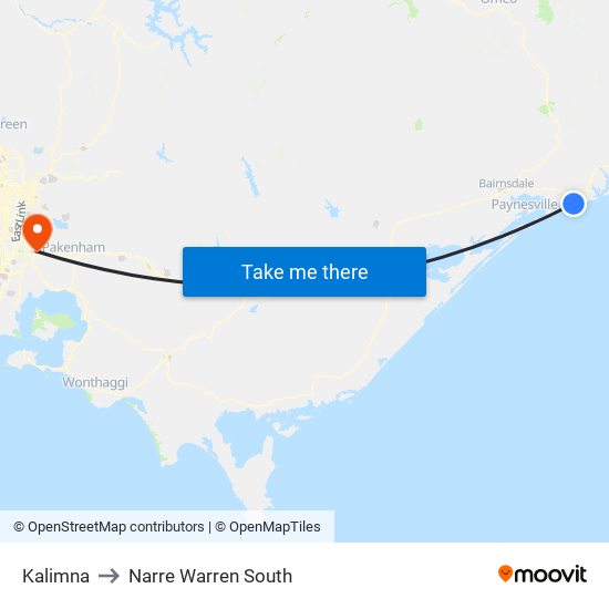 Kalimna to Narre Warren South map