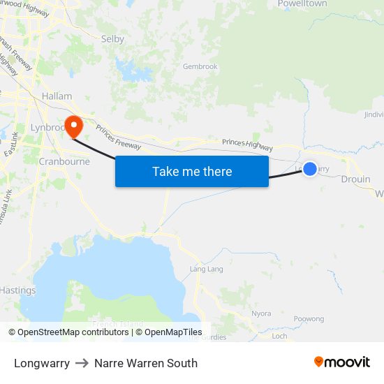 Longwarry to Narre Warren South map
