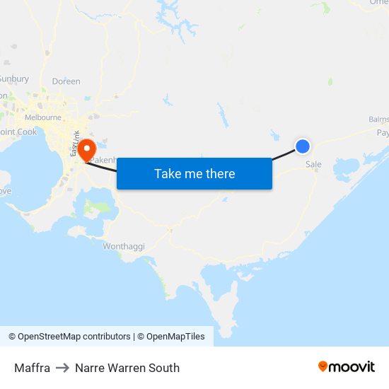 Maffra to Narre Warren South map