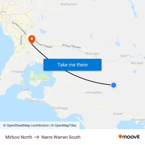 Mirboo North to Narre Warren South map