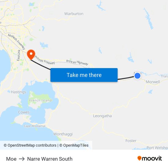 Moe to Narre Warren South map