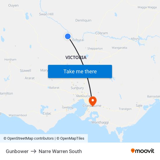 Gunbower to Narre Warren South map