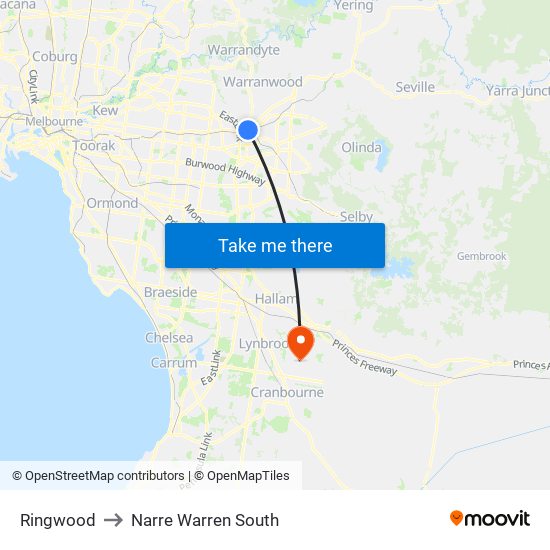 Ringwood to Narre Warren South map