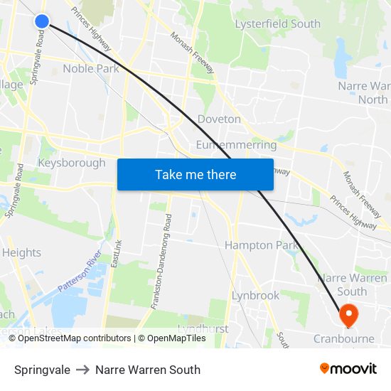 Springvale to Narre Warren South map