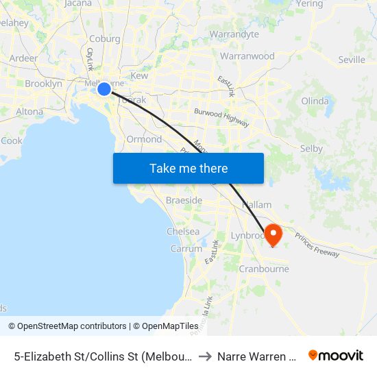 5-Elizabeth St/Collins St (Melbourne City) to Narre Warren South map