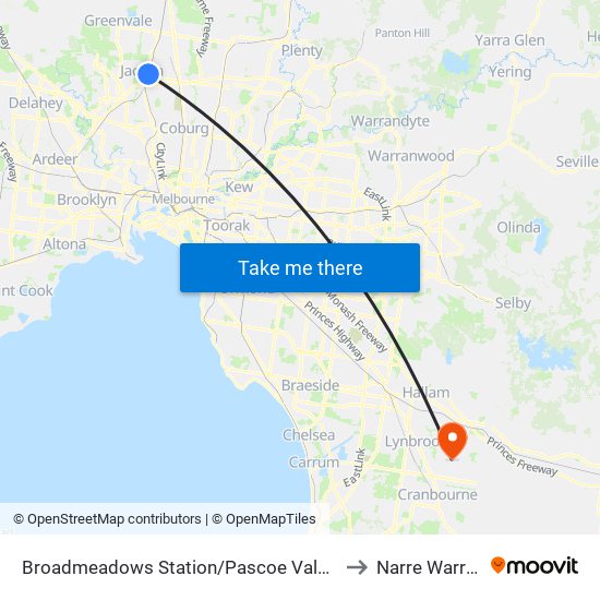 Broadmeadows Station/Pascoe Vale Rd (Broadmeadows) to Narre Warren South map