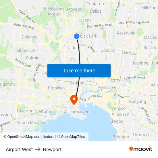 Airport West to Newport map