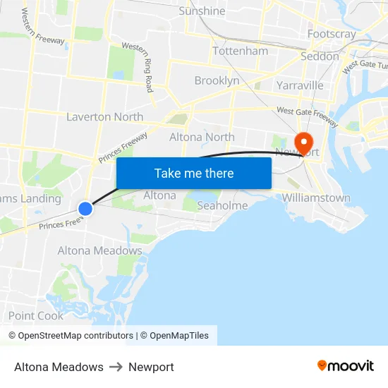 Altona Meadows to Newport map