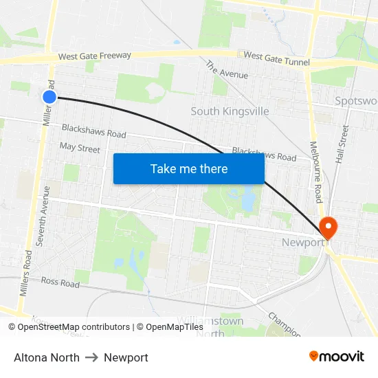 Altona North to Newport map