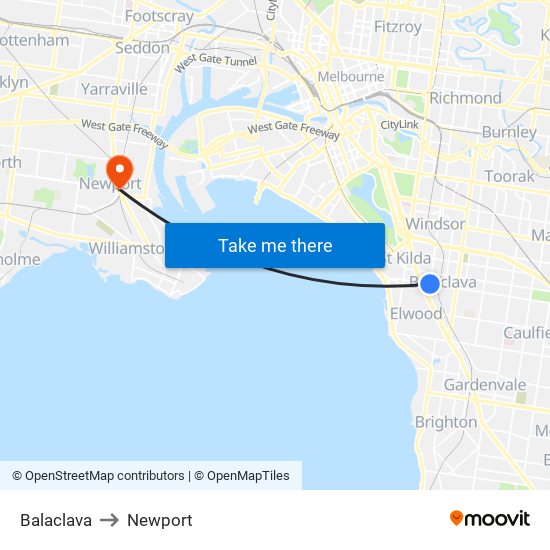 Balaclava to Newport map
