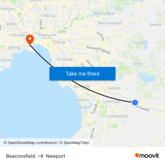 Beaconsfield to Newport map