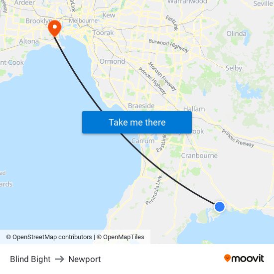 Blind Bight to Newport map
