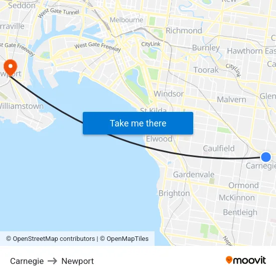 Carnegie to Newport map