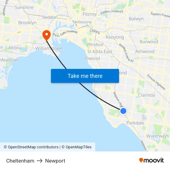 Cheltenham to Newport map