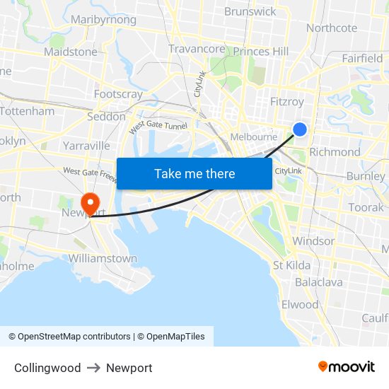 Collingwood to Newport map