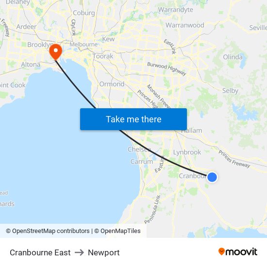 Cranbourne East to Newport map