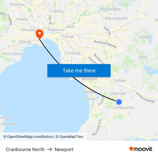 Cranbourne North to Newport map