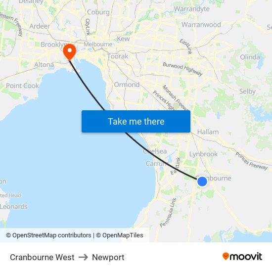 Cranbourne West to Newport map