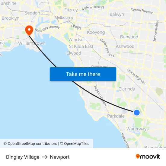 Dingley Village to Newport map