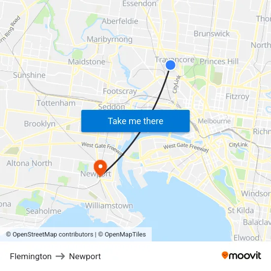 Flemington to Newport map