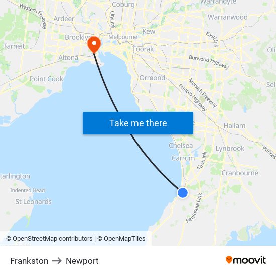 Frankston to Newport map