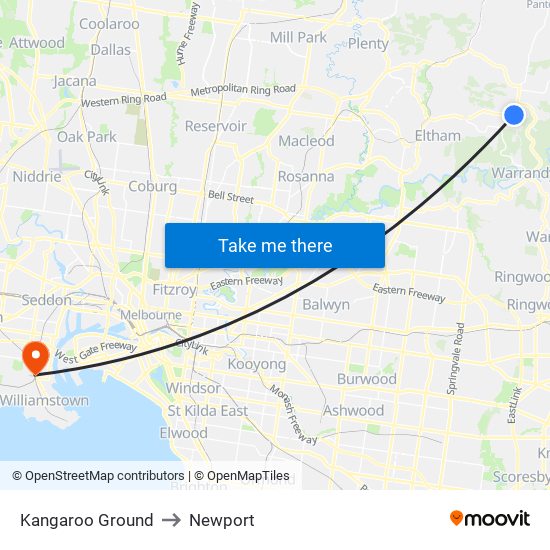 Kangaroo Ground to Newport map