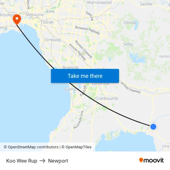 Koo Wee Rup to Newport map