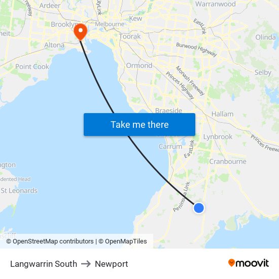 Langwarrin South to Newport map