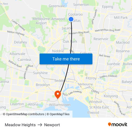 Meadow Heights to Newport map