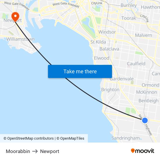 Moorabbin to Newport map