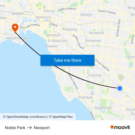 Noble Park to Newport map