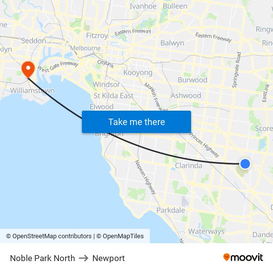 Noble Park North to Newport map