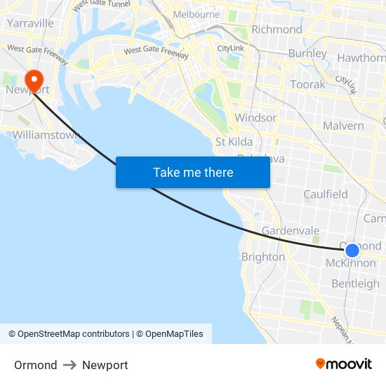 Ormond to Newport map