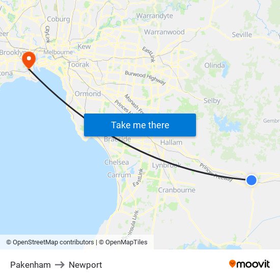 Pakenham to Newport map