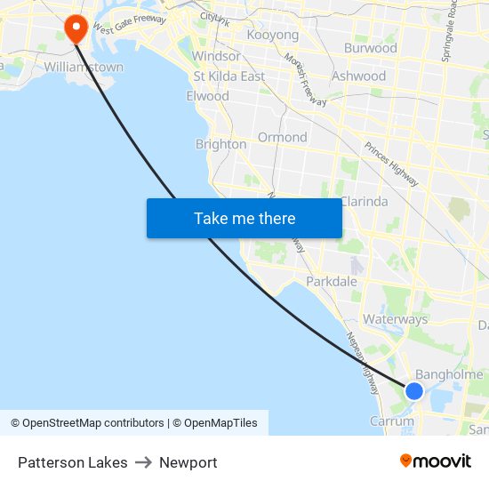 Patterson Lakes to Newport map