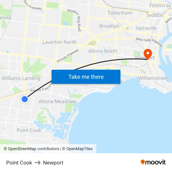 Point Cook to Newport map