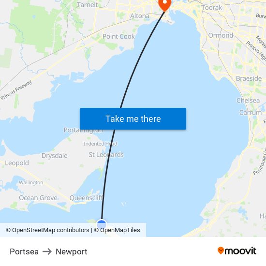 Portsea to Newport map