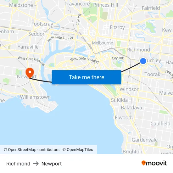 Richmond to Newport map